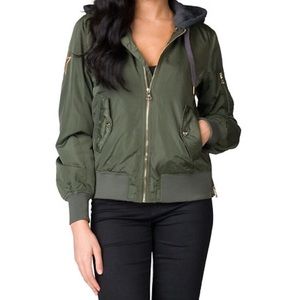 Madden Girl Hooded Bomber Jacket Green NWT